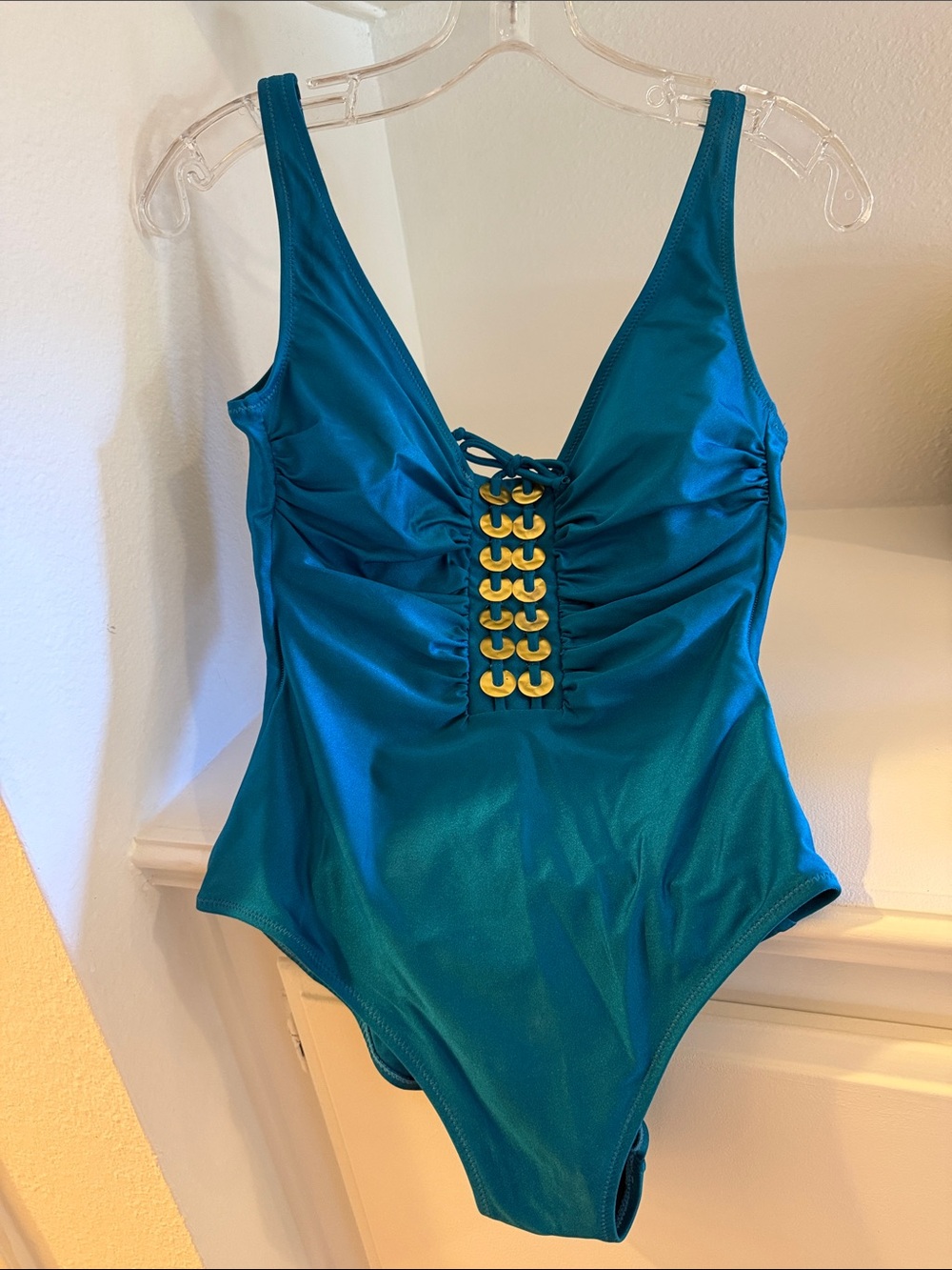Gottex One-Piece Swimsuit with Lace-Up Front - Teal
